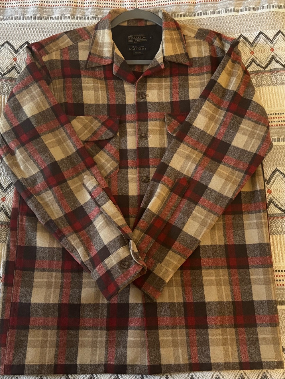 Pendleton Men’s Red, Tan & Brown Plaid Button-Down Shirt